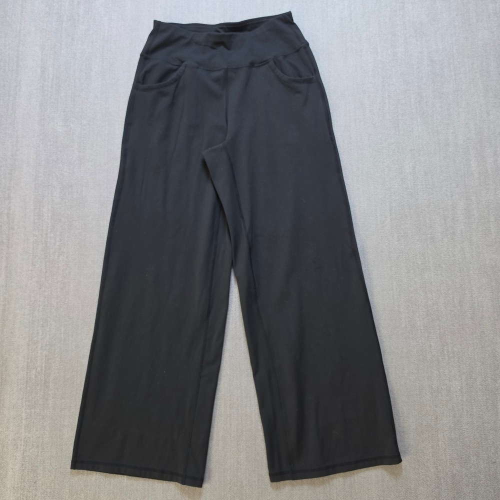 ESOFT Wide Leg Yoga Pants Women Size S Black High Waist Pocket Lounge Trousers